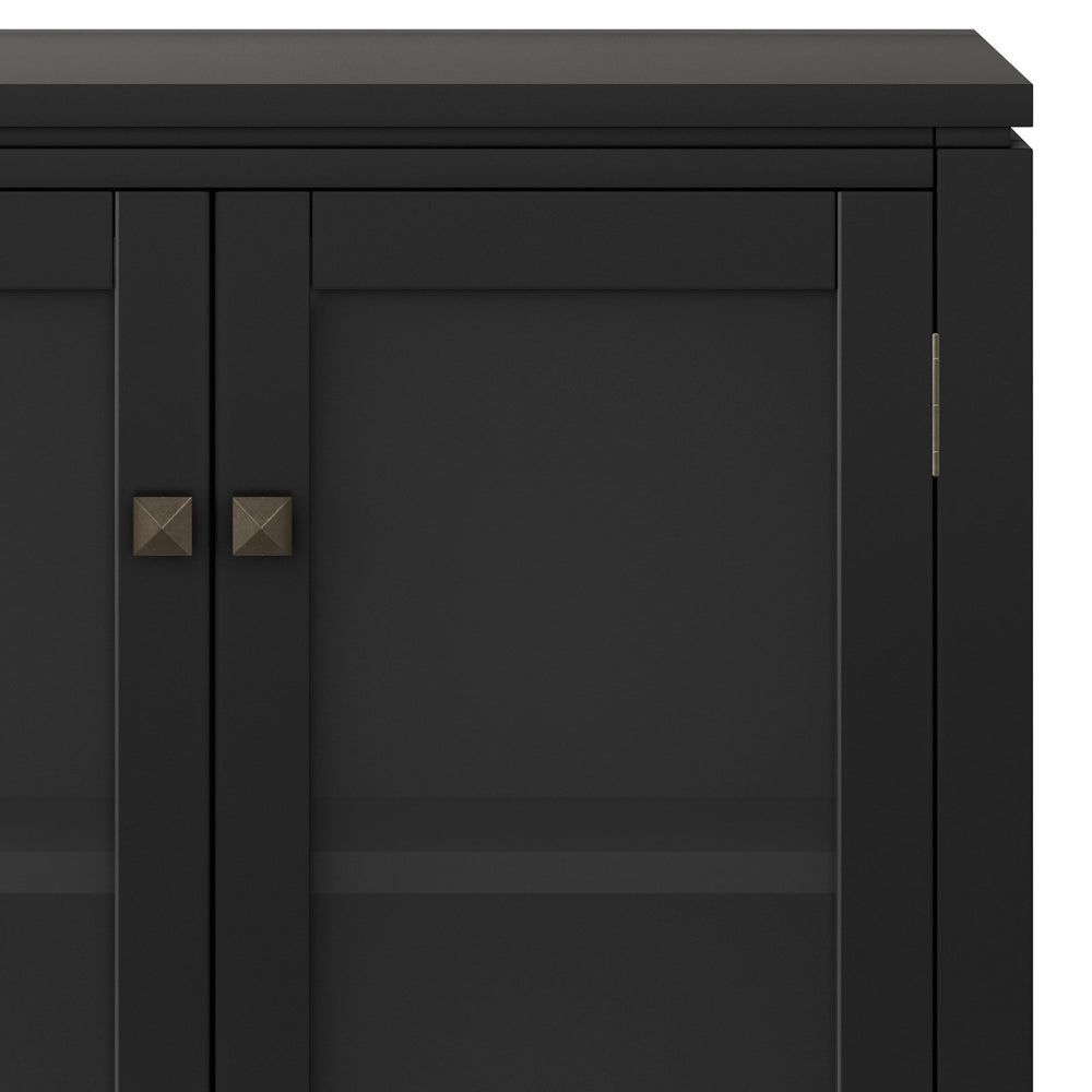 English Elm Cosmopolitan Black Low Storage Cabinet with Tempered Glass Doors, Adjustable Shelves & Bronze Knobs B136P158550