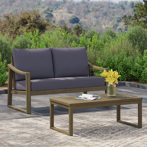 English Elm Christopher Knight Home® - 4 Acacia Outdoor Seating Set Dark Grey Cushions – 4-Person Slat Panel Sled Design, Water-Resistent 69678.00GDGRY-2_70137.00GDGRY