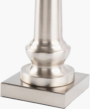 Surya New West Accent Table Lamp - 23" Elegant Metal Design With Linen Shade For Chic Home Ambiance Body, Metallic ,Nickel,Base, Metallic ,Nickel,Shade, White,Finial, Metallic ,Nickel,Harp, Metallic ,Nickel,Cord, Translucent Iron,Iron,Linen,Polyester,Iron Nws-001