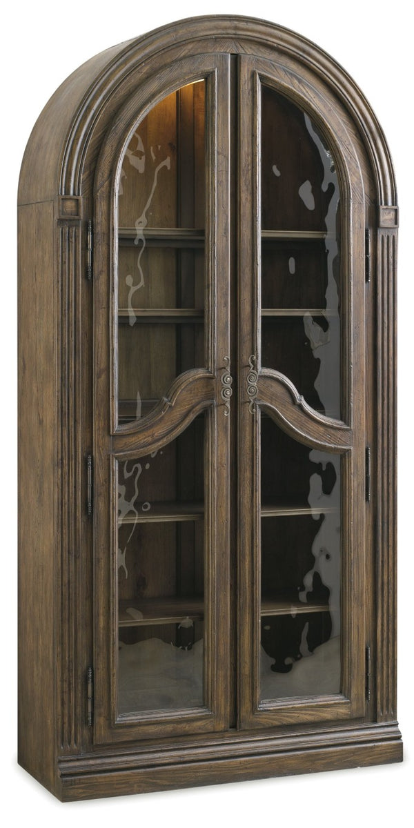 Hooker Furniture Rhapsody Rustic Walnut Curio Cabinet With Seeded Glass, Touch Light & Adjustable Shelves For Display 5070-50001