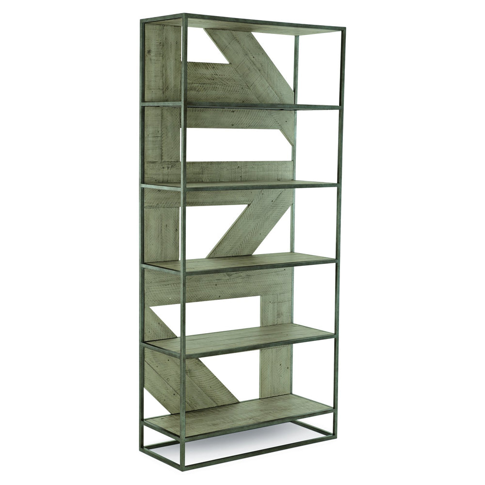 Bernhardt Bernhardt Alvar Etagere With Glazed Silver Frame & Morel Wood Shelves — Farmhouse Mid‑Century Display Charm 398812G