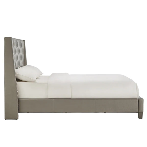 Homelegance By Top-Line Vaughn Faux Leather Crystal Tufted Bed Silver Faux Leather