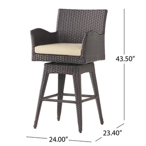 English Elm Modern Outdoor Pe Wicker Swivel Barstool with Cushioned Seat and Iron Frame 54128.00