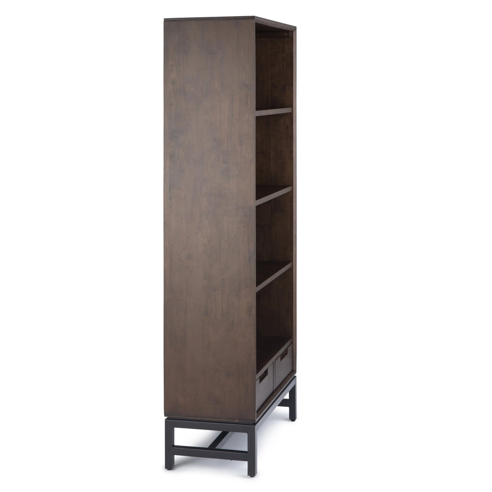 English Elm Banting Mid-Century Modern Bookcase – Walnut Brown With Metal Frame, Adjustable Shelves & Drawers B136P158465