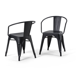 English Elm Larkin Metal Dining Arm Chair Set of 2 — Distressed Black & Silver, Industrial Iron, Curved Back Comfort B136P158773