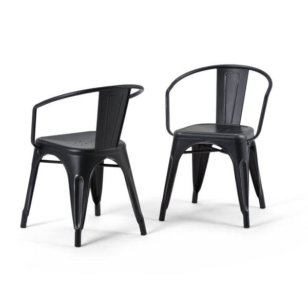 English Elm Larkin Metal Dining Arm Chair Set of 2 — Distressed Black & Silver, Industrial Iron, Curved Back Comfort B136P158773