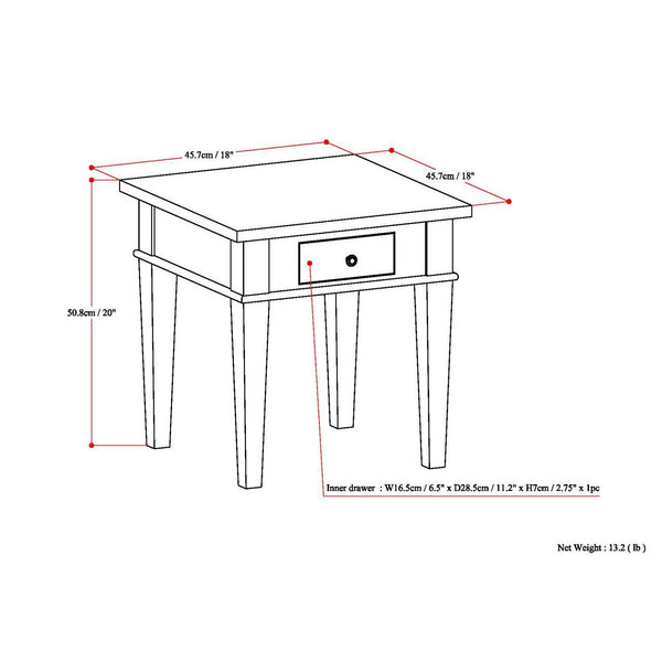 English Elm Carlton End Table – Handcrafted Dark Tobacco Brown With Drawer, Tapered Legs & Versatile Design B136P158133