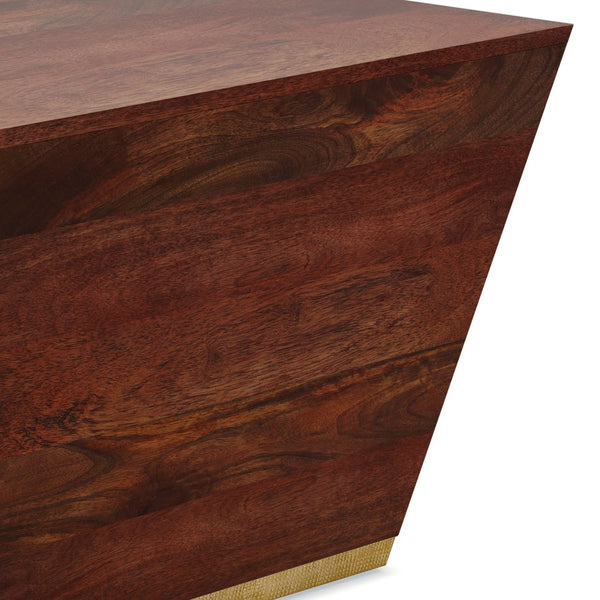 English Elm Abba Square Coffee Table - Handcrafted Cognac Brown Mango Wood With Brass Trim For Elegant Living B136P158265