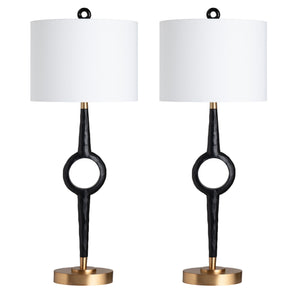 Crestview Collection Contemporary Table Lamp - Sculptural Black Design With Gold Base & White Linen Shade For Modern Homes   Cvazvp098