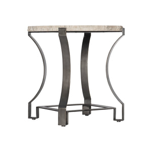 Bernhardt Bernhardt Travertine Sayers Side Table With Chiseled Edge Top And Oil-Rubbed Bronze Geometric Base 414123