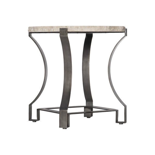 Bernhardt Bernhardt Travertine Sayers Side Table With Chiseled Edge Top And Oil-Rubbed Bronze Geometric Base 414123