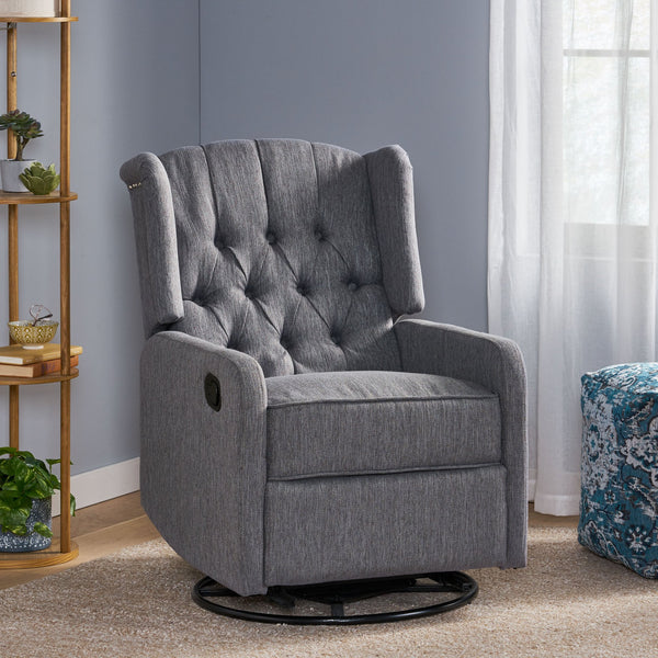 English Elm Christopher Knight Home® - Classic Linen Recliner Chair with 360° Swivel and Manual Recline, Durable Frame, Cozy Upholstery Charcoal 66842.00CHAR