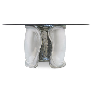 Bernhardt Bernhardt Sculptural AgnèS 60" Round Dining Table – Polished Stainless Steel Cuff Base, Glass Top K2055