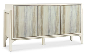 Hooker Furniture Hera Almond White Credenza With Reverse Painted Glass Doors, Soft-Close, Wine Storage & Cable Management 6052-10464-80