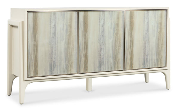 Hooker Furniture Hera Almond White Credenza With Reverse Painted Glass Doors, Soft-Close, Wine Storage & Cable Management 6052-10464-80