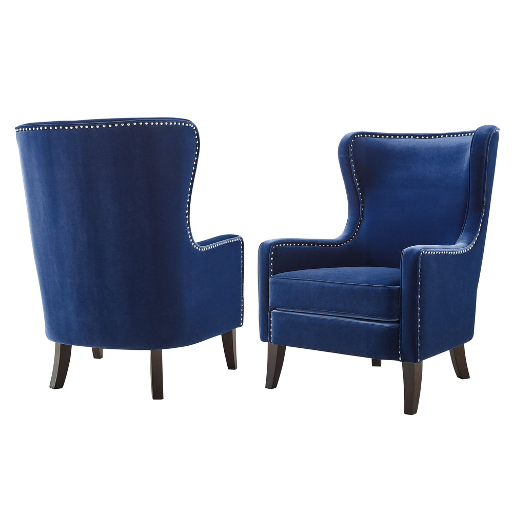 English Elm Steve Silver - Rosco Velvet Wingback Chair Sapphire - Navy Velvet Upholstery, Oak Legs, Pewter Nailhead Trim, Luxe Comfort B081P157016