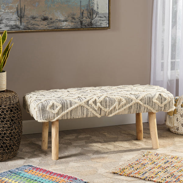 English Elm Christopher Knight Home® - Eucalyptus Wood Bench - Handcrafted Boho Upholstered Seating For Entryway, Hallway & Bedroom Decor 66418.00IVR