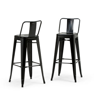 English Elm Rayne 30" Industrial Metal Bar Stool Set Of 4 - Ergonomic Back, Durable Black Finish For Home & Bar B136P159500-GIGA
