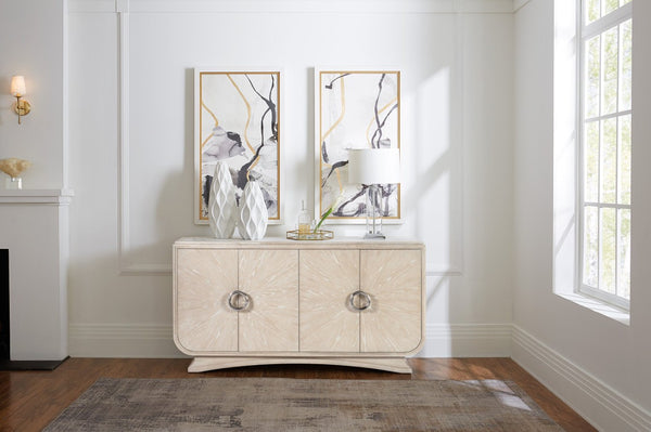 Hooker Furniture Nouveau Sandstone Buffet With Venting & Integrated Power, Soft-Close Doors, Felt Tray Storage Elegance 6500-75900-80