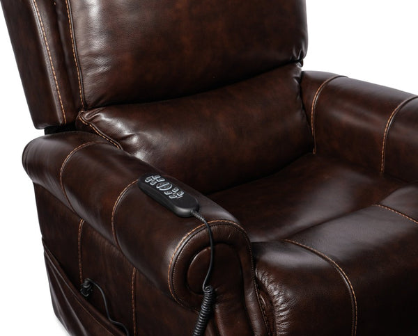 Hooker Furniture Eisley Power Recliner In Sorrento Night Seas Leather With Motorized Headrest, Lumbar & Lift Support Dark Brown RC602-PHLL4-089