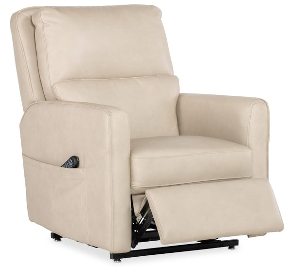 Hooker Furniture Flynn Ivory Semi-Aniline Leather Power Recliner With Lift Assist, Usb, Adjustable Headrest & Lumbar RC611-PHLL4-010