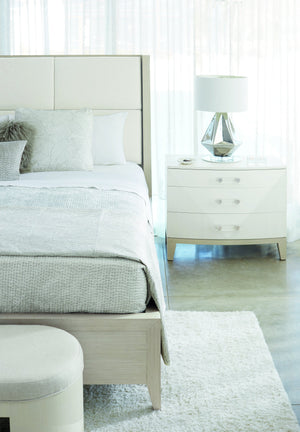 Bernhardt Bernhardt Axiom King Upholstered Panel Bed — Winged Headboard, Linear Gray Wood, Durable Slat Support K1089