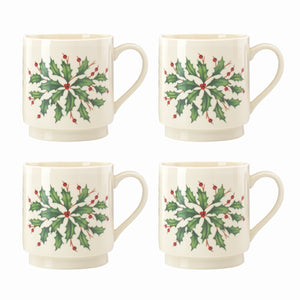 Lenox Hosting the Holidays 4-Piece Stackable Mug Set Red & Green, IVORY STONEWARE 853763