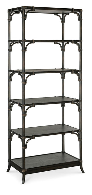 Hooker Furniture Retreat Pole Rattan Bookcase With Black Sand Oak Veneer, Rope Accents & Five Fixed Shelves For Display Dark Wood 6950-10445-99