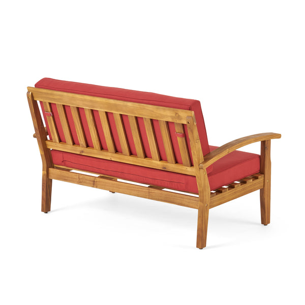English Elm Christopher Knight Home® - 4-Person Outdoor Seating Group With Cushions - Stylish Teak-Toned Acacia Wood For Patios & Balconies 57973.00RED-2_57972.00SETRED