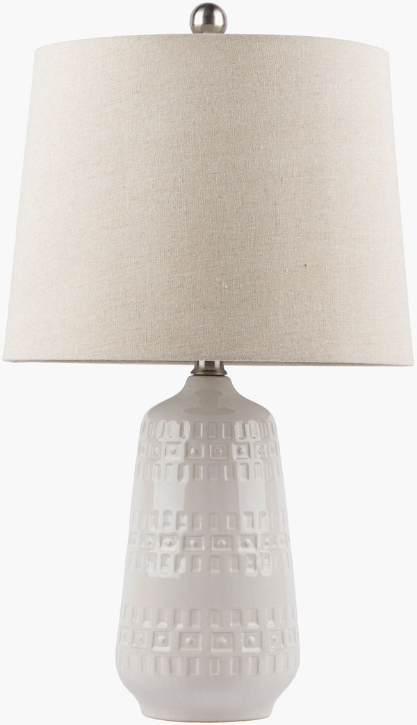 Surya Nyack Elegant 25-inch Ceramic Accent Table Lamp With Timeless Design For Traditional Home Decor Body, Ivory,Shade (Outside), Beige,Shade (Inside), White,Finial, Metallic ,Silver,Harp, Metallic ,Nickel,Cord, Translucent Ceramic,Linen,Polyester,Iron Nya-001