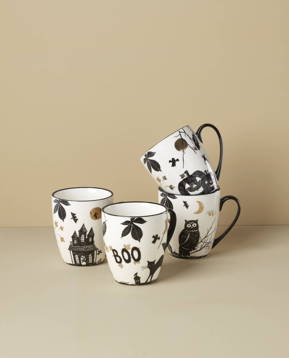 Lenox Vintage Haunted Halloween Mugs, Set of 4, Assorted Multi, WHITE PORCELAIN 896925
