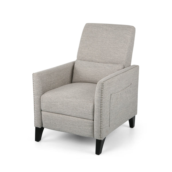 English Elm Pushback Recliner Accent Chair Solid Birch Frame Rivet Detail Mid-century Living Room Seat Light Grey 65532.00LGRY