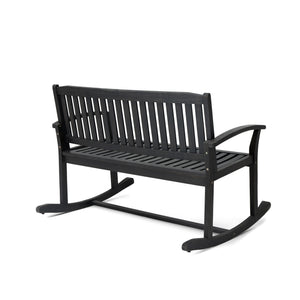 English Elm Christopher Knight Home® - Patio Acacia Wood Rocking Loveseat with Armrests — Handcrafted 2-Person Porch Bench, Slatted Comfort DARK GREY 62267.00DGRY