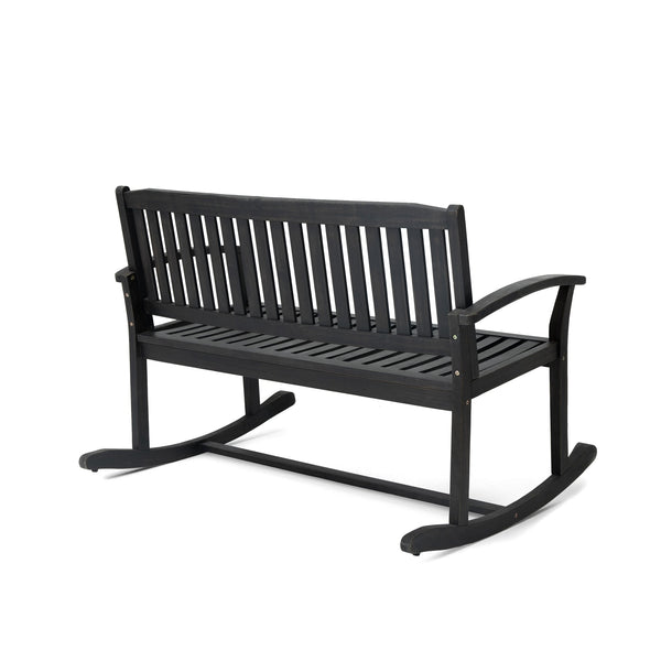 English Elm Christopher Knight Home® - Patio Acacia Wood Rocking Loveseat with Armrests — Handcrafted 2-Person Porch Bench, Slatted Comfort DARK GREY 62267.00DGRY
