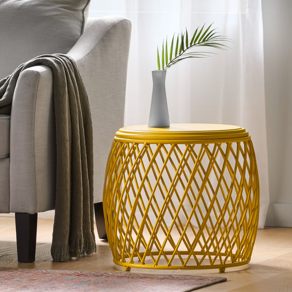 English Elm Alamera Lattice Iron Side Table Powder Coated Matte Finish for Indoor Outdoor Use 60745.00YLW