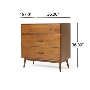 English Elm Christopher Knight Home® - Okioki Mid-Century 3-Drawer Dresser in Acacia Wood — Sturdy, Smooth-Glide Storage for Bedrooms Brown 67064.00MEDBRN
