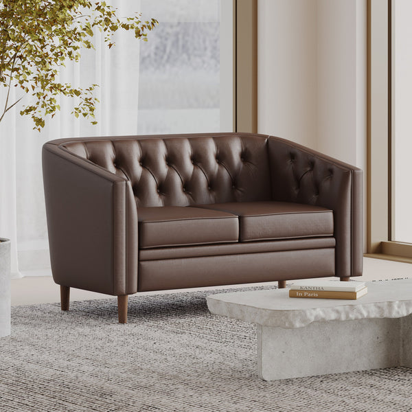 English Elm Christopher Knight Home® - LOVESEAT Diamond-Tufted PU Upholstery with Button Stitching, Tapered Birch Legs, Contemporary Chic Dark Brown 72248.00DBRN
