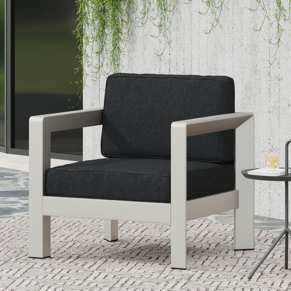 English Elm Christopher Knight Home® - AVIARA Aluminum Club Chair with Deep Seating and Low-Profile Design, Durable 400 lb Capacity, Compact Silver 64077.00SC