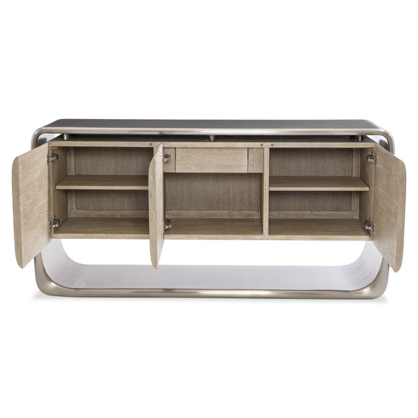 Bernhardt Bernhardt Lomond Buffet With Trevin Oak Case & Tarnished Nickel Stainless Surround, 72" Midcentury Modern Storage 347132