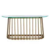 Catalina Round Glass Top Slatted Console Table
