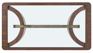 Hooker Furniture Melange Dark Walnut Cocktail Table With Champagne Accents, Tempered Beveled Glass Inset, 66" 628-80550-89