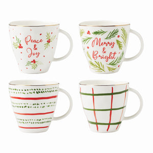 Lenox Bayberry Mugs, Set of 4 Red & Green, IVORY PORCELAIN 895261