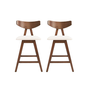 English Elm Christopher Knight Home® - Counter Stool mid-century set of 2 with rubberwood splayed legs, upholstered seats & footrests, 25" seat height Light beige 71185.00LBGE