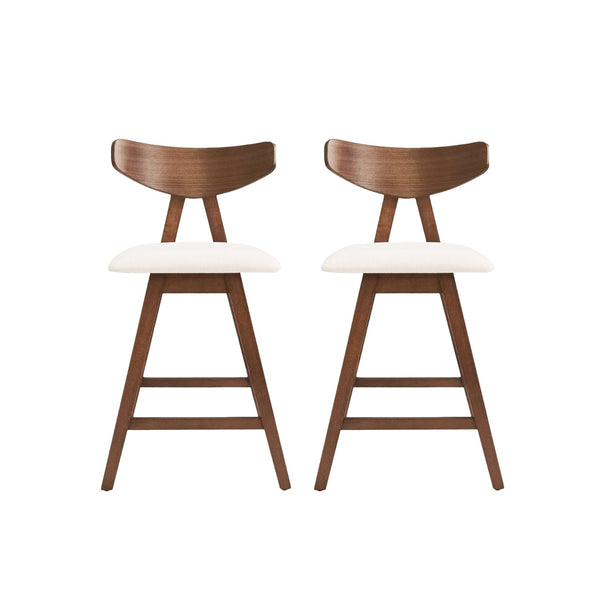 English Elm Christopher Knight Home® - Counter Stool mid-century set of 2 with rubberwood splayed legs, upholstered seats & footrests, 25" seat height Light beige 71185.00LBGE
