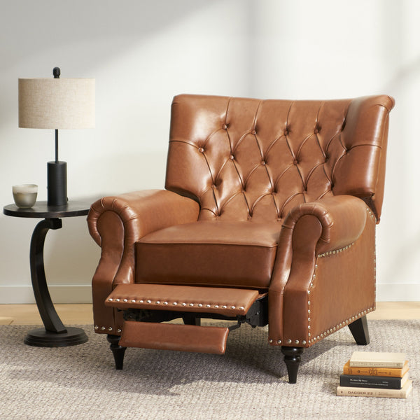 English Elm Christopher Knight Home® - Classic Classic Style Fabric Push Back Chair with Rivet Detail, Rolled Arms & Plush Cushions for Comfort and Stability Light Brown 71909.00PUCOGN