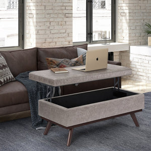 English Elm Owen Lift Top Coffee Table Ottoman - Distressed Grey Vegan Leather, Ample Storage & Versatile Design B136P159167-GIGA