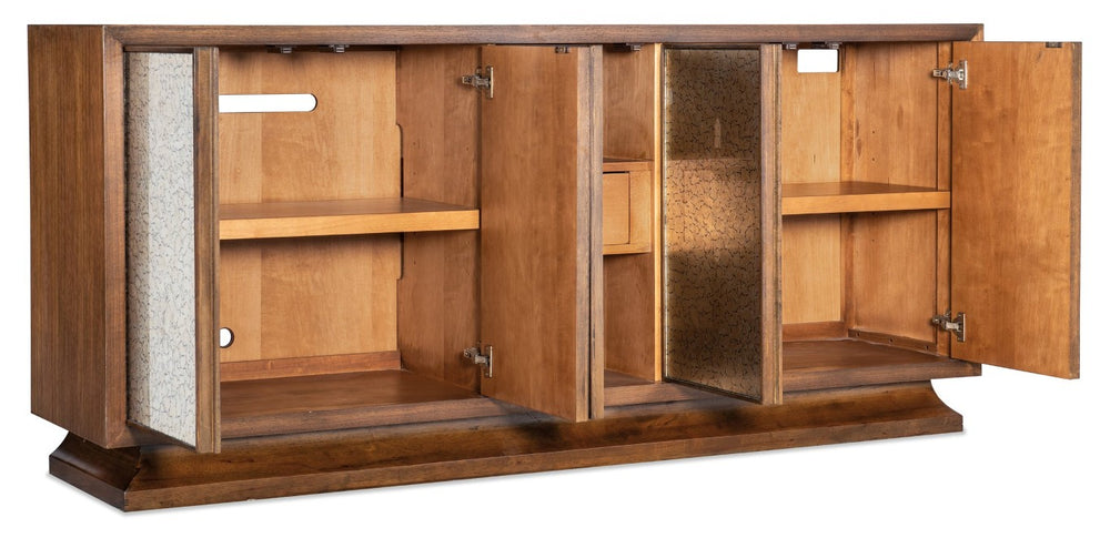 Hooker Furniture Melange Walnut Leopard Entertainment Credenza With Silver Glass Doors, Soft-Close Storage For 80" Tv 628-55071-89