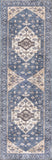 Nourison Brilliance Machine Washable WSB03 Machine Made Power-loomed Ornamental Border Indoor Only Vintage Bohemian Rug Denim, Denim 100% Polyester 99446914194