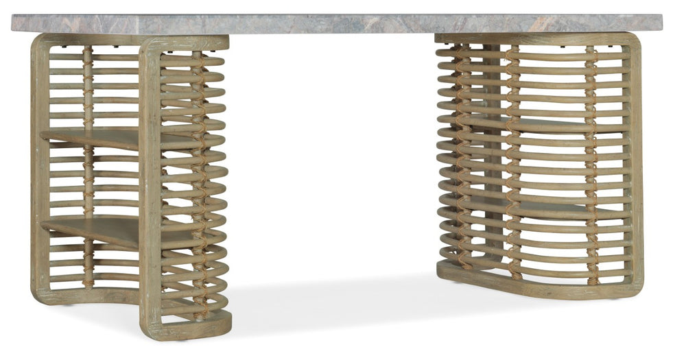 Hooker Furniture Surfrider Driftwood Writing Desk With Stone Top, Pecan Veneers, Rope & Cane Accents, 60"L 6015-10458-80