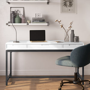 English Elm Banting Mid Century Desk - Stylish White Workspace With Storage, Modern Industrial Design & Durability B136P158460